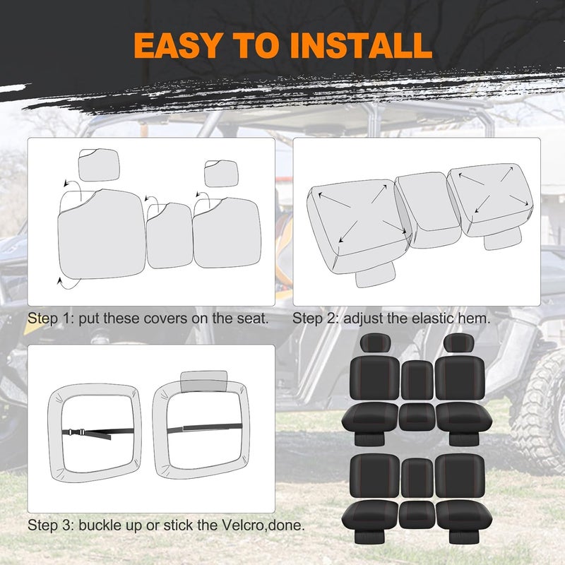 BORDAN UTV Seat Cover for Can Am Defender MAX 2018-2024/MAX DPS 2017-2024, Heavy Duty 1680D Waterproof Full Protection Outdoor Seat Cover Set(14 PCS) - Image 5